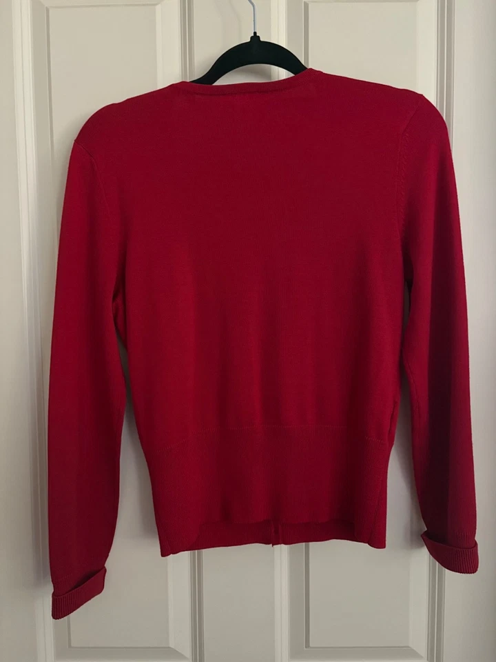 Cárdigan Ann Taylor rojo para mujer talla SP mezcla de seda botón delantero manga larga Foto 2 de 4