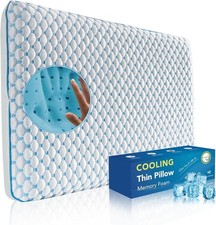 Thin Pillow for Sleeping, Cooling Gel Flat Pillow for Stomach and Back Sleepers,