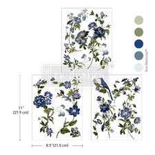 Blue Nest Blooms  Middy D cor Rub On Transfer  Redesign with Prima