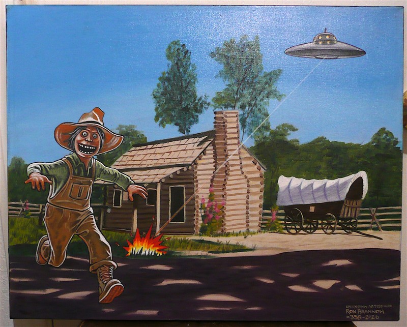 Ron Brannon's Leaping Jesse & Alien Ship Thrift Store Painting