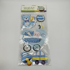 Baby Boy Nursery Wall Art Stickers 3D Glitter Teddy Bear Moon Bottle Decor New