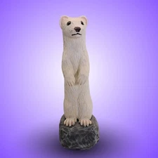 Weasel in White Winter Coat - 8" tall, Carved from wood and signed by artist