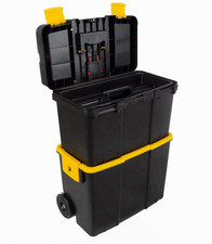 Portable 2-in-1 Tool Box On Wheels Stackable Tough Latches Trays