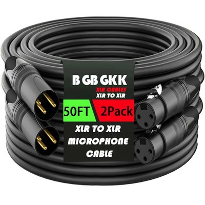 XLR Cables 50FT 2 Pack, Professional XLR Microphone Cable Male to Female, Gold-P