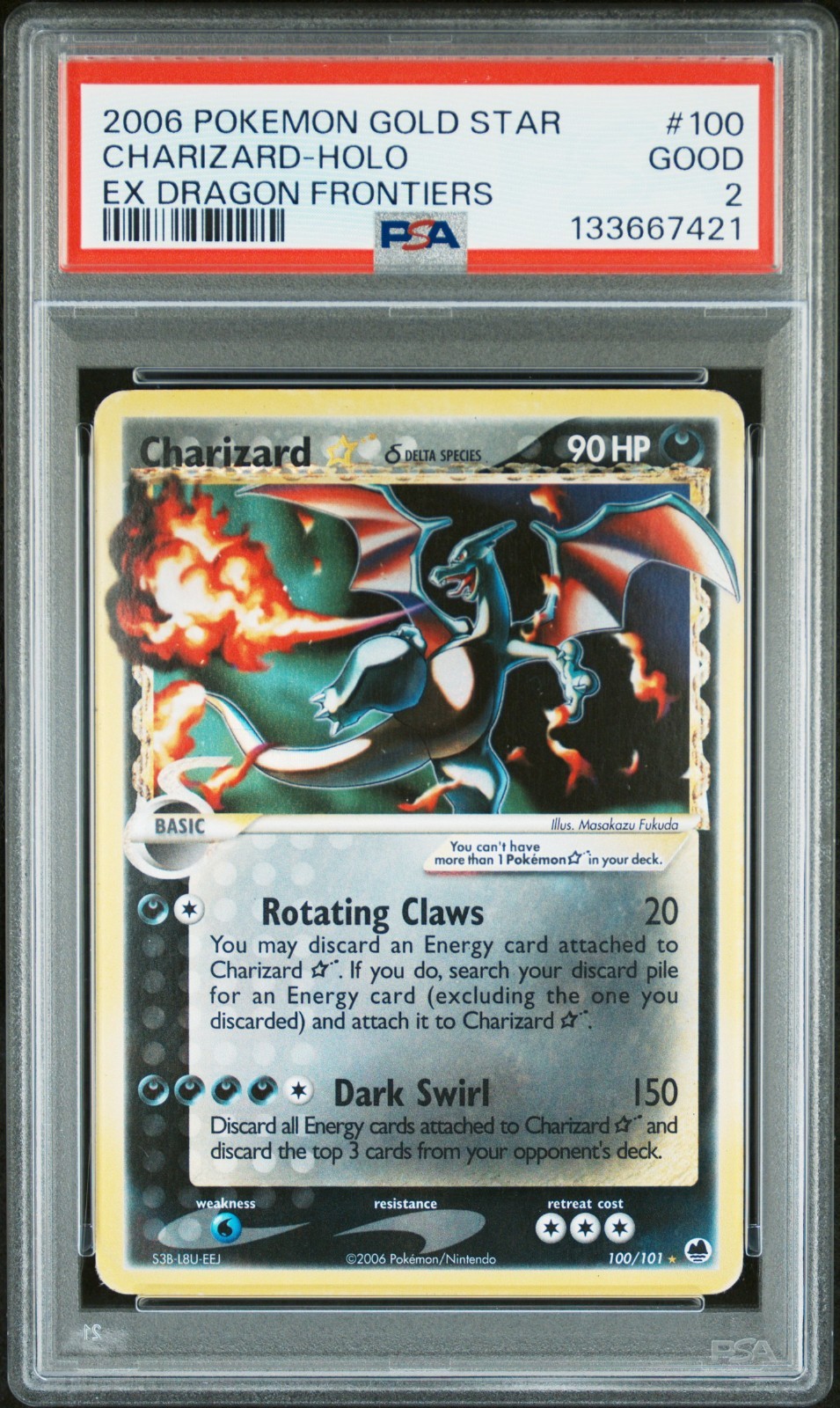 Pokemon Gold Star Charizard 100/101 - PSA 2 - 2006 EX Dragon Frontiers Holo Rare view 1