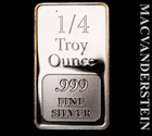 One Quarter Troy Ounce .999 Fine Silver Bar - Scarce  No Reserve  #L5183