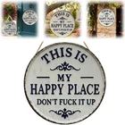 This Is My Happy Place Vintage Metal Sign, Round Wall Decor for Home & Garden