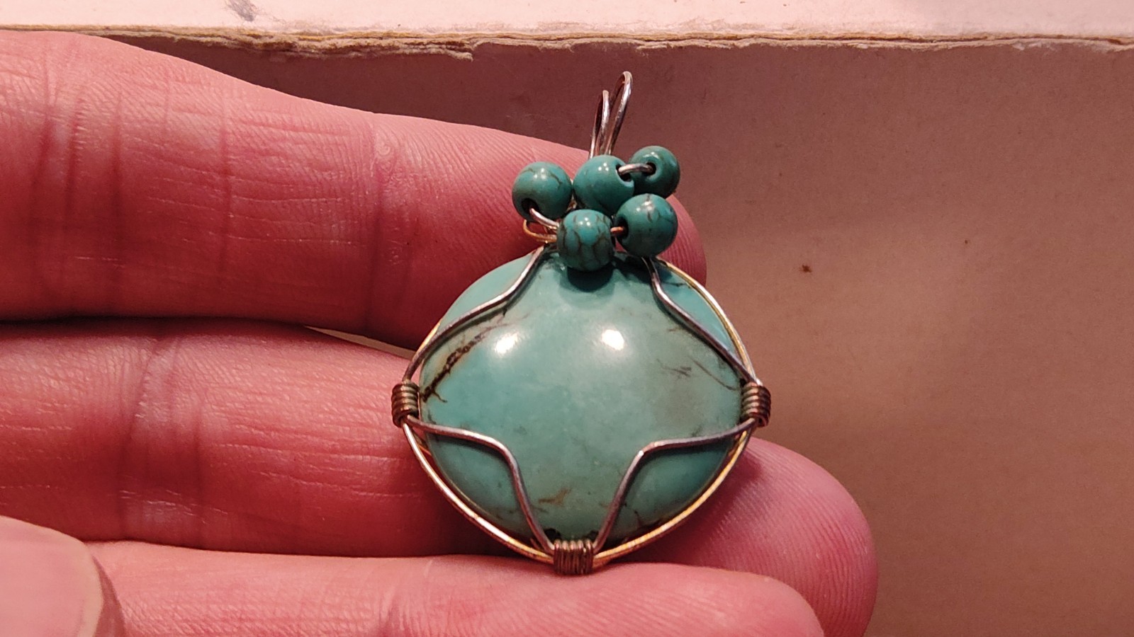 Native American Silver Wire Wrapped Turquoise Pen… - image 2