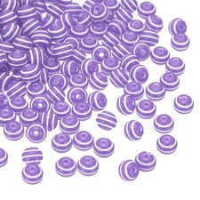 8mm Round Acrylic Rainbow Strip Beads for Jewelry, 200 Pcs, Purple and White