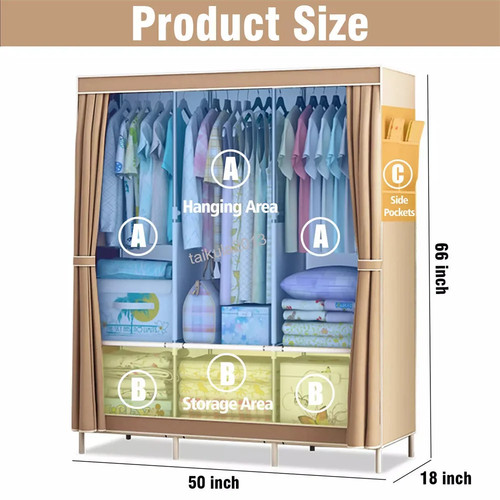 Wardrobe Bedroom Canvas Closet Clothes Wardrobe Dust Proof Floor-Standing - Picture 3 of 7