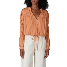 LOVE, WHIT X RTR Sand Stone Button Front Peasant Blouse Top Size XS