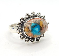Oyster Copper Turquoise Gemstone Ring 925 Sterling Silver Handmade Stylish sz 6