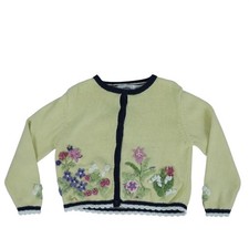 Hartstrings Butter Yellow Floral Embroidered Cardigan Knit 3D Flowers Sz 5/6 VTG