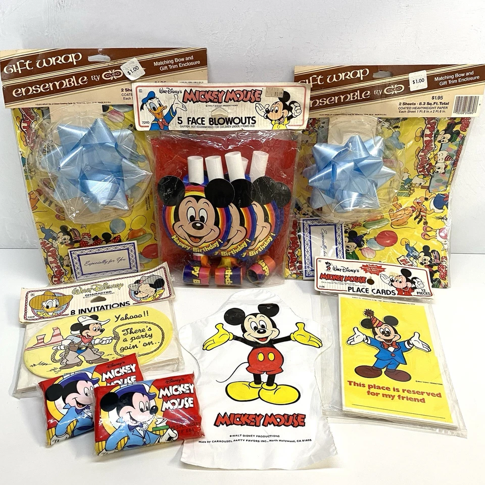 Enorme Vintage Mickey Mouse Festa de Aniversário Lote 40 Itens Anos 70 Anos 80 NOS Suprimentos para Festa - Imagem 4 de 4