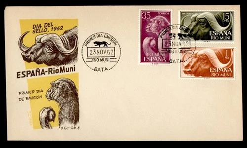 DR WHO 1962 SPANISH RIO MUNI FDC ANIMAL COMBO M76492