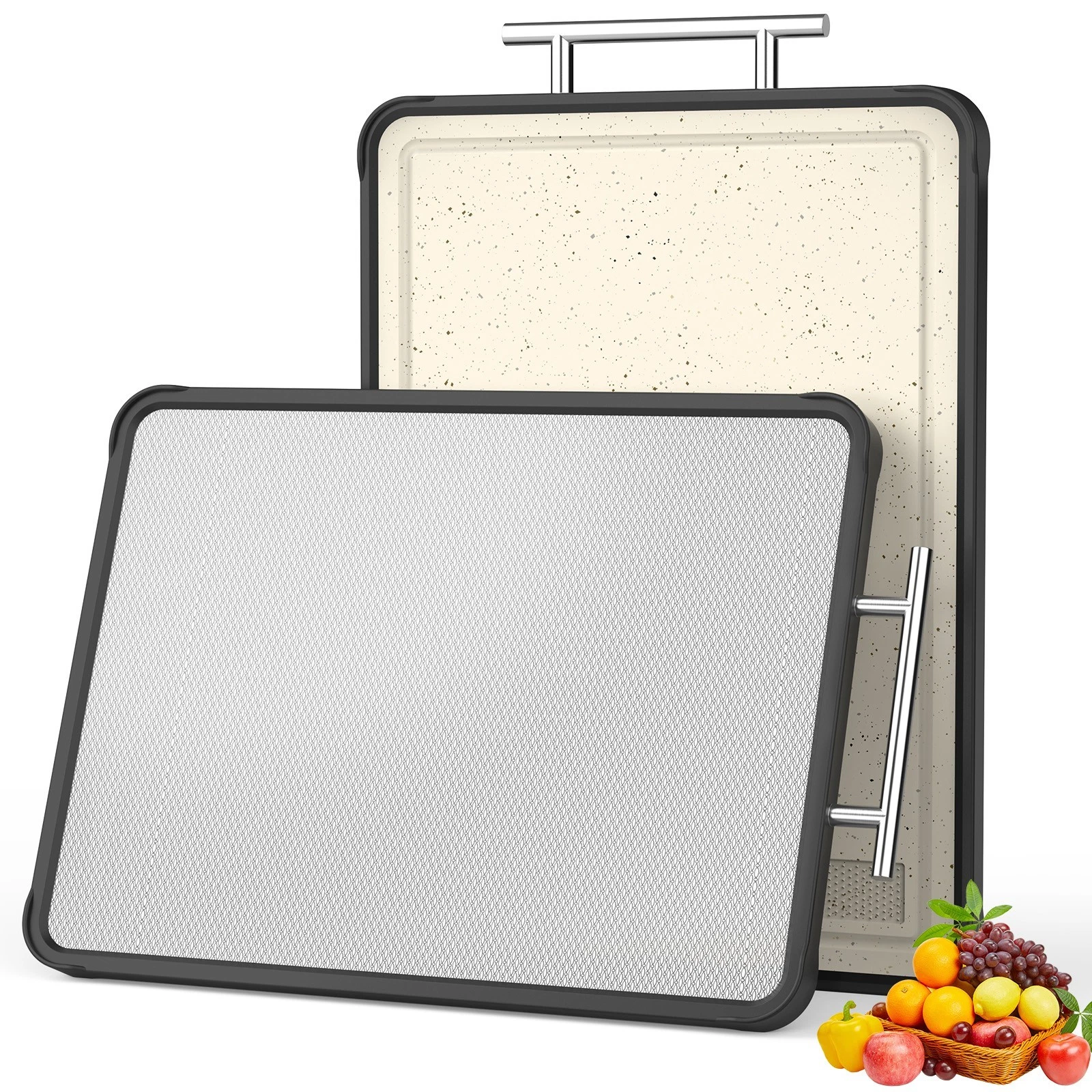 Titanium Alloy & Wheat Straw PP Double-Sided Board | 15"×11" | Meat/Veg Partitio