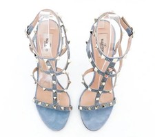 Valentino Garavani Rockstud Crystal Blue Suede Cage Sandal High Heel Stiletto 36