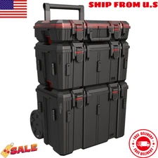 Hyper Tough Hyper Stack Heavy Duty 3 Piece Modular Rolling Toolbox System, Black