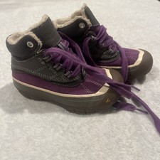 Keen Leather Mid Boots Gray Purple Kids Size 8 Eu 25 Cap Toe Snow Boots