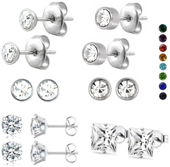 Edelstahl Ohrstecker Zirkonia Ohrringe rund silber Kinder Frauen Herren Medizin - Bild 1 von 1