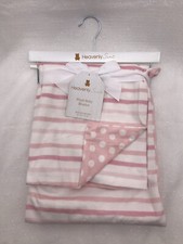 Heavenly Sent Baby Girl Blanket Pink Stripe White Dots Lovey Reversible 30x40