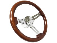 14 Inch Polished Wood Steering Wheel Chevy Cross Flag Horn 6 Hole C10 Camaro