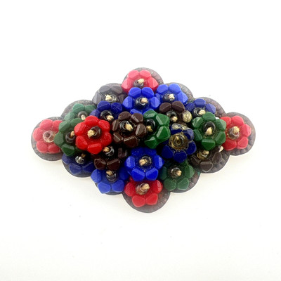 Miriam Haskell Brooch Pin EARLY Vtg Threaded Multicolor Flower Cluster C Clasp