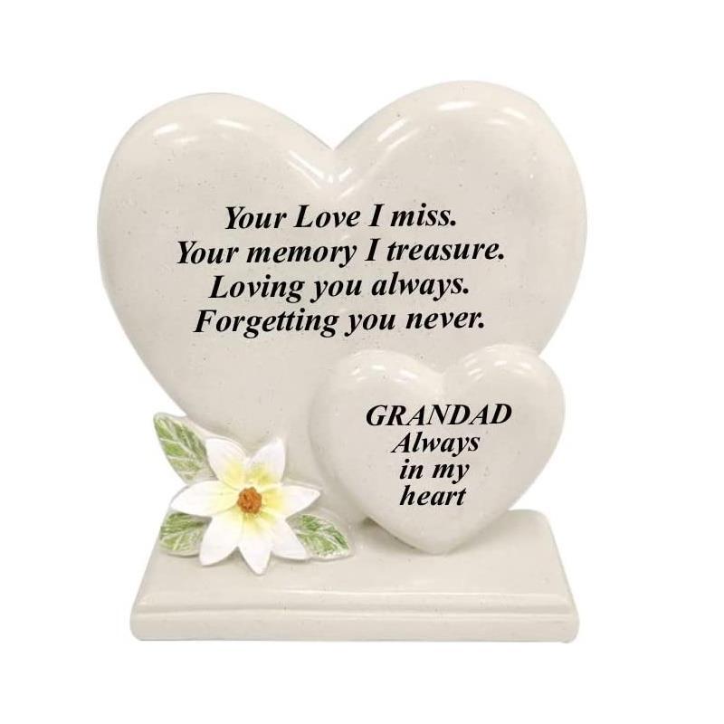 Graveside Plaque Memorial Grandad Double Heart & Flower Remembrance Ornament