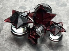 PAIR Glass Plugs Purple Star Double Flare Gauges Body Jewelry 