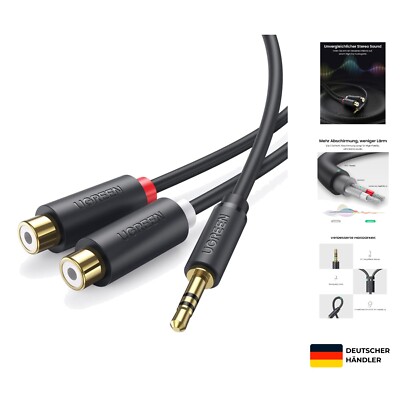 3,5mm Klinke auf 2 Cinch Adapter, robust, flexibel, ideal für Heimkino & Stereo