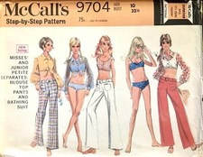 Vintage McCall’s Pattern 9704 Crop Top, Pants & Bikini Summer Dated 1969 Bust 32
