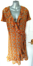 Yours Ladies Size 26 28 Mustard Yellow Black Floral Textured Wrap Effect Dress