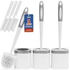 Toilet Brush, 3 Pack Toilet Brush and Holder Set Bathroom Accessories, White