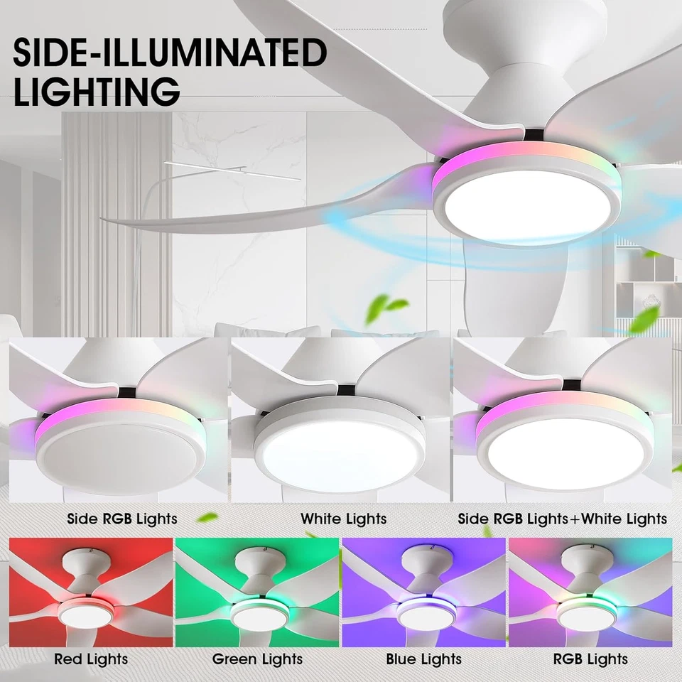 Ceiling Fans with Lights Remote/APP Control, 6 Speeds 5 Reversible Blades, White - Image 2 of 4