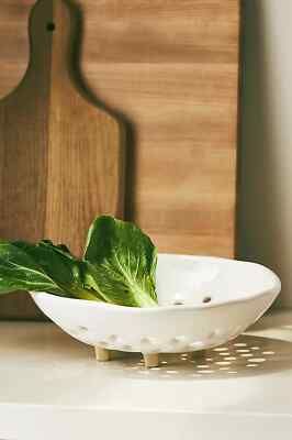 New Anthropologie Large  Glazed Garage Newland Colander- Ivory or Blue