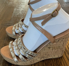 Yellow Box Kerr Cork Heel Wedge Rhinestone Straps Slip On Sandals Women's 8.