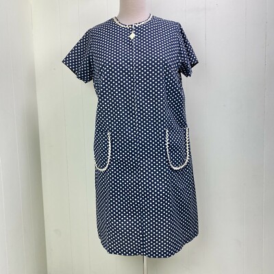 Vintage Sears Fashion Blue w/ White Polka Dot Zipper Front House Dress  Cotton Bl | eBay