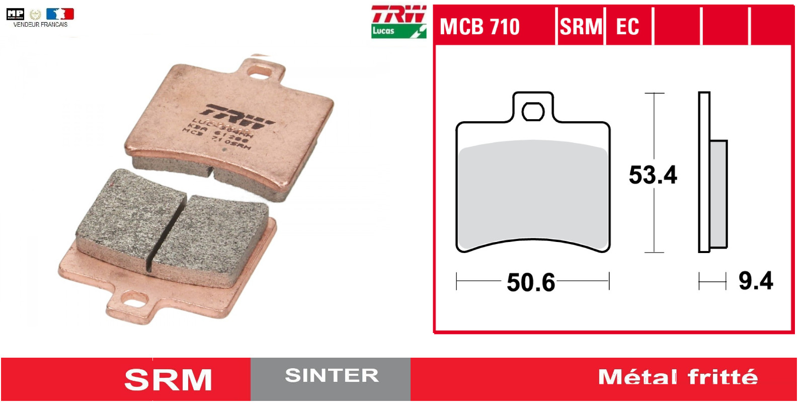 Garnitures de frein arrière MCB710 SRM en métal fritté premium pour Aprilia 500