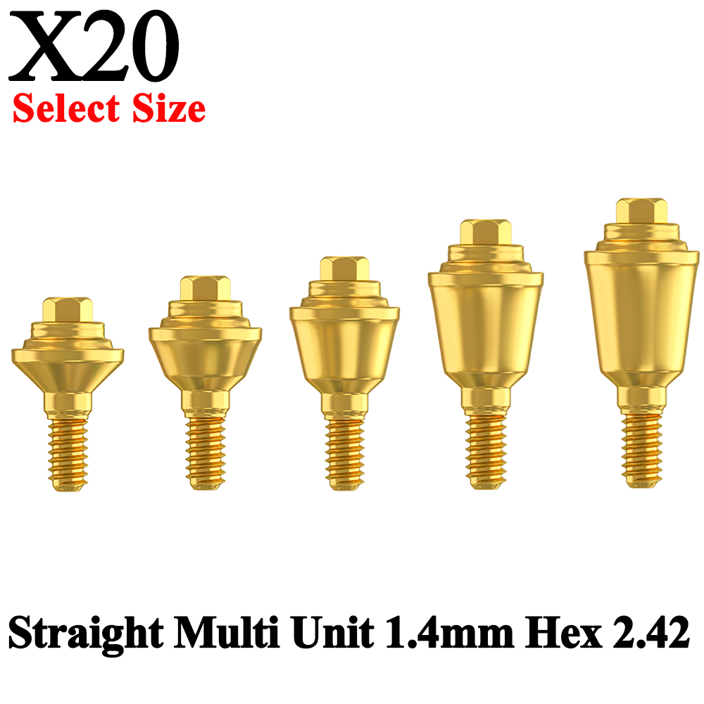 20x Dental Straight Multi Unit 1.4mm Int Hex 2.42 Connection