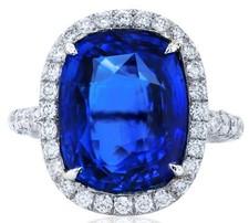 ESTATE EXTRA LARGE 11.35CT DIAMOND & AAA SAPPHIRE PLATINUM CUSHION & ROUND RING