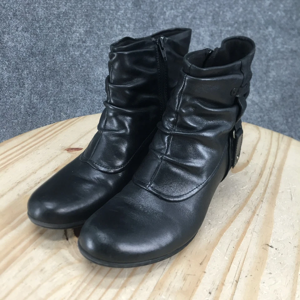 Cobb Hills Boots Womens 9 M Alexandra Ankle Booties Ruched Heels Black Leather - Image 3 of 4