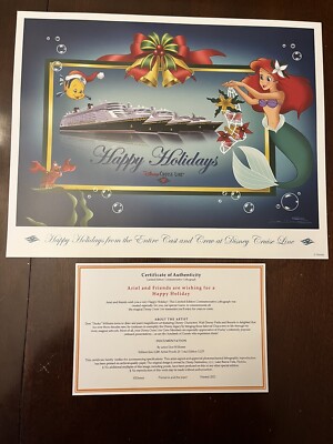 DCL Dream LE Lithograph Very Merrytime Ariel & Flounder wish you a Happy Holiday