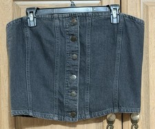 Women  s XL Black Denim Corset Jean Strapless Bustier Tube Top Festival Western
