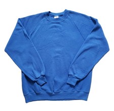 Vintage 80s Jerzees Blank Sz Large USA Made Mens Blue Crewneck Sweatshirt Plain