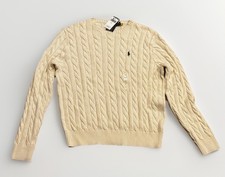 Polo Ralph Lauren Men  s Cotton Cable Knit Sweater Cream Pony L Preppy RRL  145