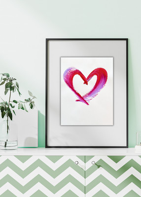 14X11  Acrylic Modern Minimalist Heart Painting on Paper for Valentine's Day