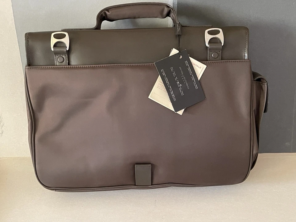 borsa cartella piquadro in pelle e tessuto tecnico marrone scuro Nuova Mai Usata - Immagine 3 di 4