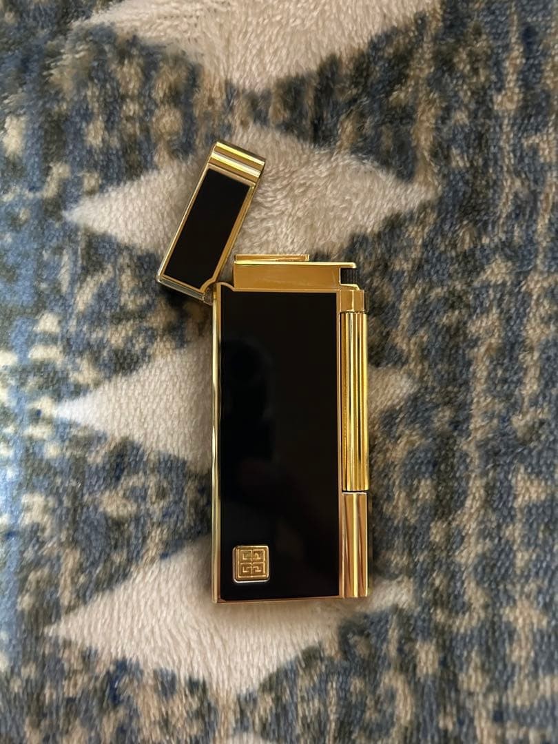 GIVENCHY Lighter Gold Black Flip Top Logo Used thumbnail 3