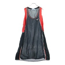 PRADA Size36 20SS Rubber Patch Logo Silk Mesh U Neck Sleeveless Medium Dress Bla