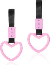 2 Pcs Heart-Shaped Car Handle Straps, Drift Charm for Car Interior, Pink